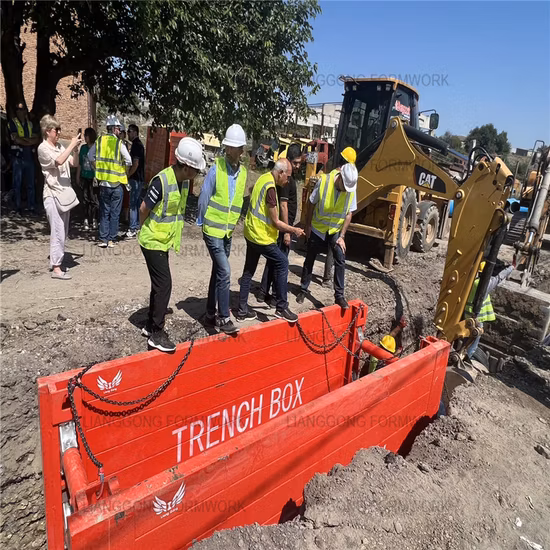 China Lianggong Fabricación de encofrados Protectores de zanjas de acero ajustables personalizados Caja de zanjas de apuntalamiento para excavación y construcción de carreteras